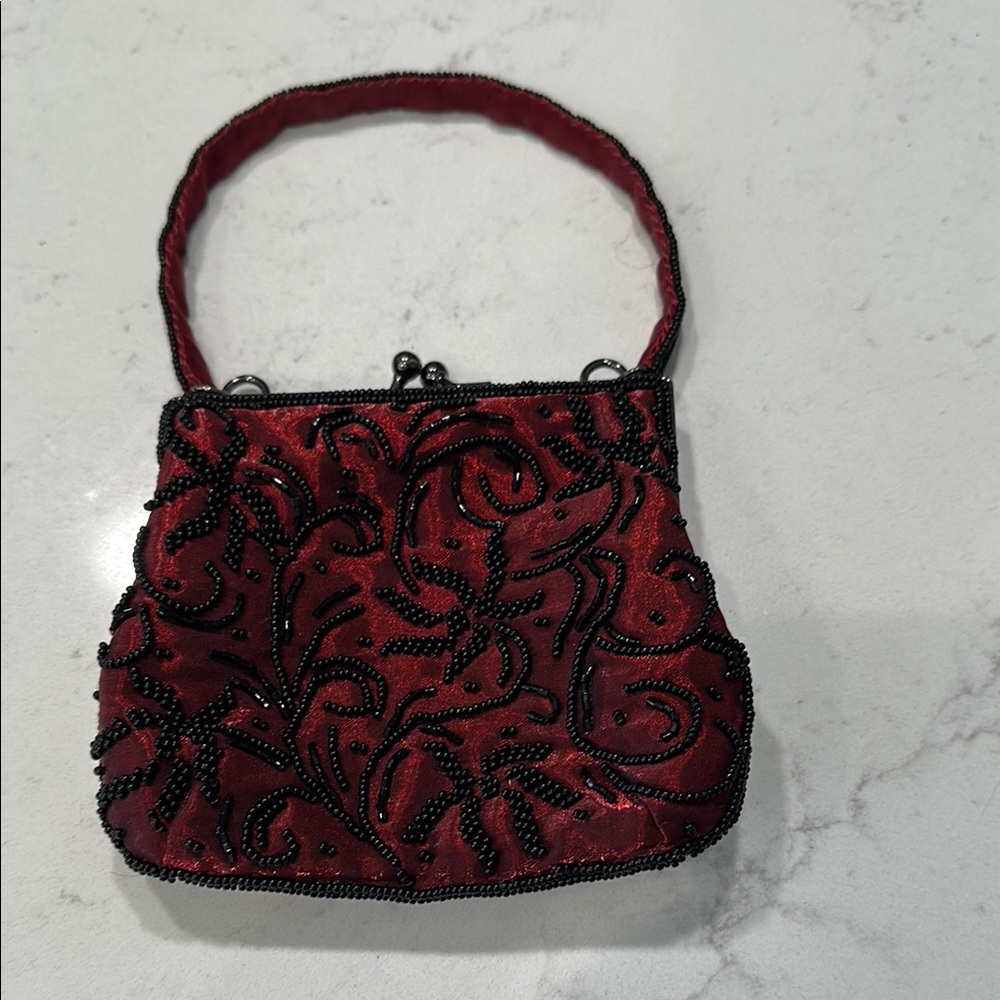 Cache Red and Black Beaded Clutch